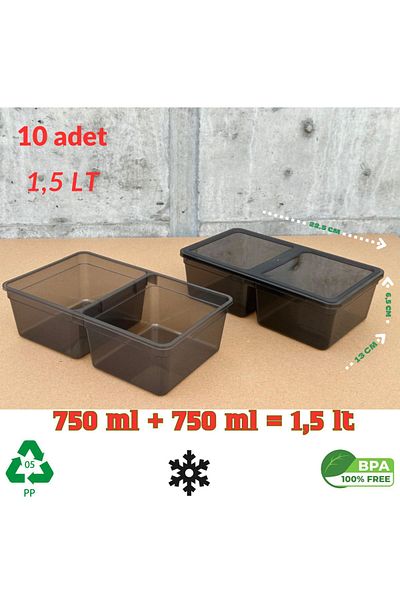SUPERPUP 1.5 Liter 10 Pieces Anthracite Storage Container with Compartments - Freezer Suitable Pp5