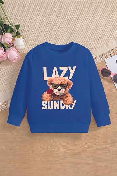 MYADA Премиум детски суитшърт с шарка на мече Lazy Sunday Oversize - 12659
