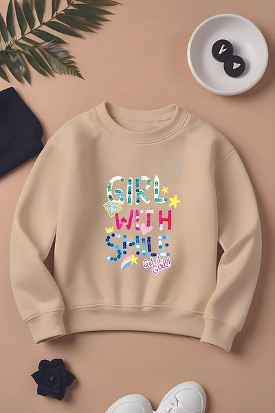 MYADA Special Design - Girl With Smile Printed Oversize Παιδική Φούτερ 11081