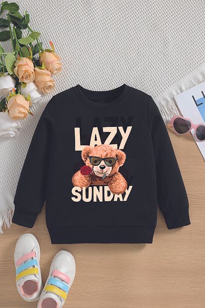 MYADA Премиум детски суитшърт с шарка на мече Lazy Sunday Oversize - 12659