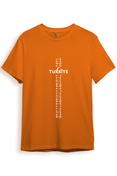 WİDİ BOZKURT Gokturk Alphabet Pattern - Tricou cu croiala normală cu imprimeu cu stea și semilună