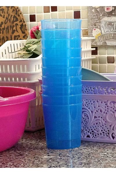 SUPERPUP 10 Pieces 380 Cc Blue Unbreakable Cup - Dessert Spice Pp 5 for Picnic, Camping and Storage