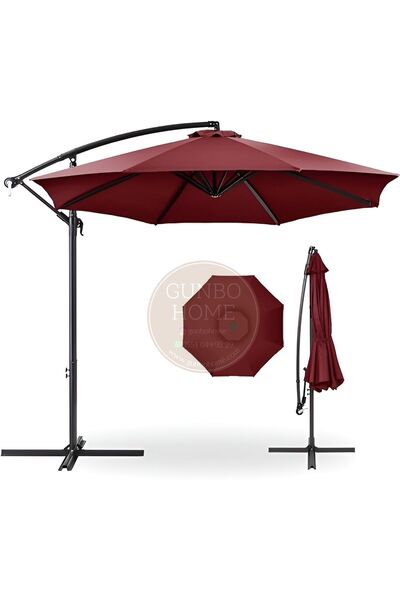 GUNBO HOME 3 Mt 8 Kaburga Full Demir 21 Kg BORDO Bahçe Şemsiyesi