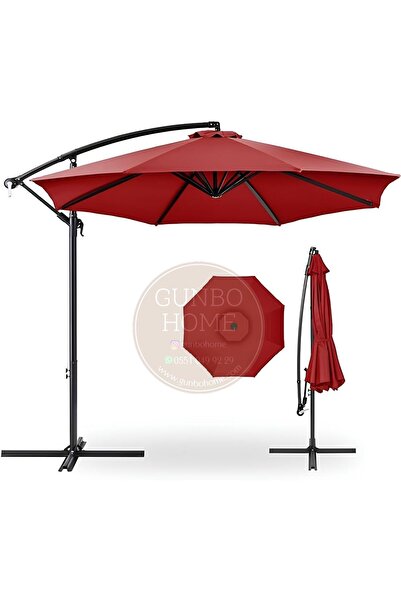 GUNBO HOME 3 Mt 8 Kaburga Full Demir 21 Kg KIRMIZI Bahçe Şemsiyesi