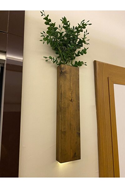 ViraHome Tekli Lüx Ahşap Çiçeklik Peri Ledli Yapay Çiçek Dahil Duvar Dekorasyon Saksılık Ev Hediyesi 40 Cm