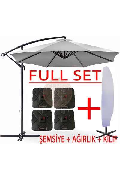 GUNBO HOME 3 Mt 8 Kaburga Full Demir 21 Kg Gri Bahçe Şemsiyesi Full Set Havuz...