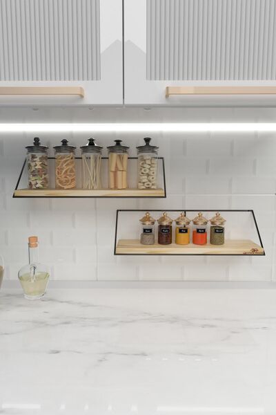 ViraHome ديكور الحائط تيريك - حامل بهار، رف من الخشب الصلب الطبيعي