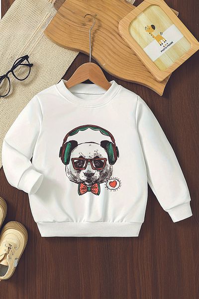 MYADA Hanorac supradimensionat pentru copii cu imprimeu cu ursuleț de pluș - Design special 12231