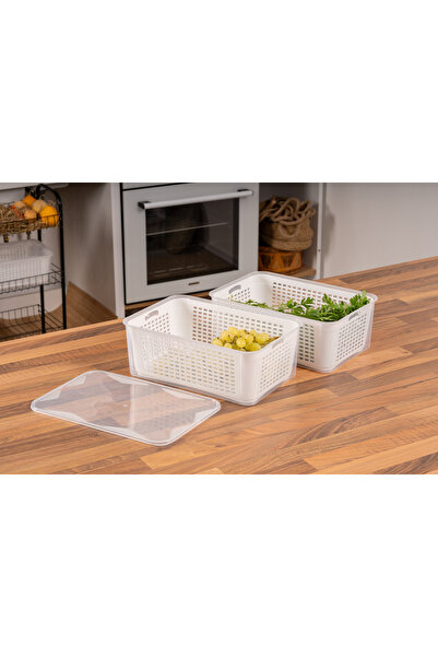 SUPERPUP Süzgeçli Organizer Buzdolabı Düzenleyici Ve Taze Ürün Saklama Kabı 4 LÜ SET 5 LT