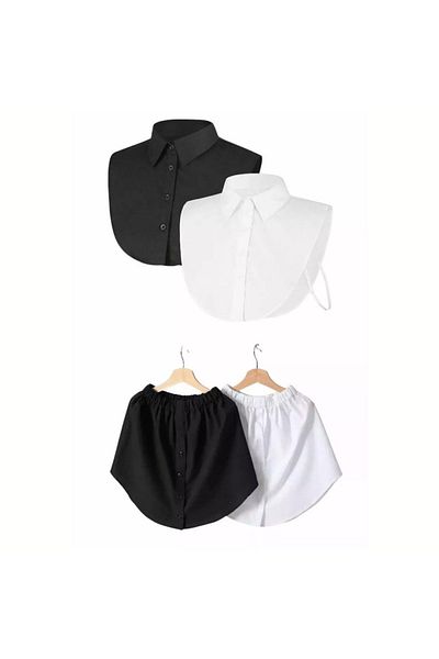tessetür Bone diyarı Super set de 4 bucăți alb-negru, guler de cămașă și fustă de cămașă