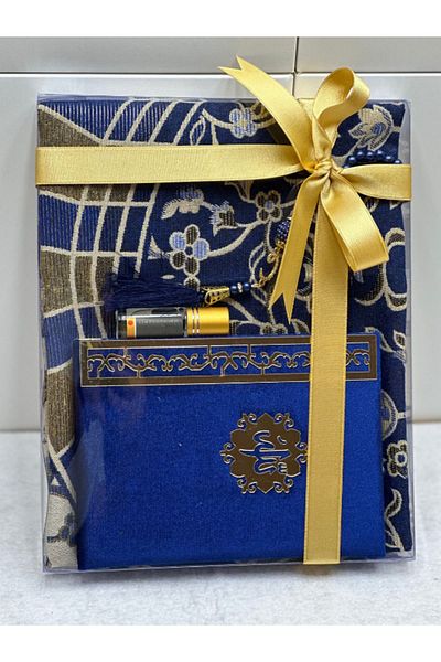 Markapolin Navy Blue Prayer Rug Gift Set
