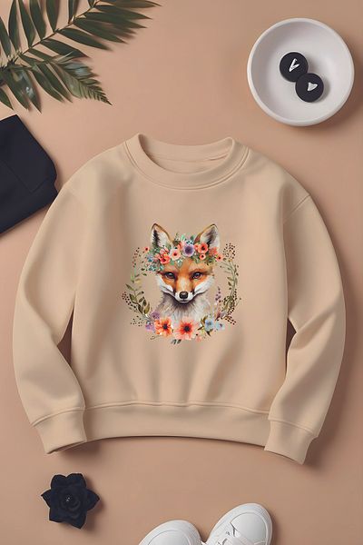 MYADA New Season Oversize παιδικό φούτερ - Cute Fox Print, 3 κλωστές - 12401