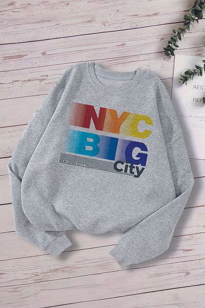 MYADA Детски суитшърт Premium Oversize с щампа на големия град Ню Йорк - 13274