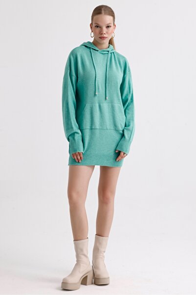 MD trend Kangaroo Pocket Hooded Long Oversize Knitwear Women's Dress Tunic