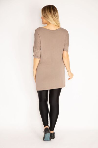 Şans Γυναικεία Μπλούζα Viscose Pocket Peto σε μεγάλο μέγεθος Mink 65N37424