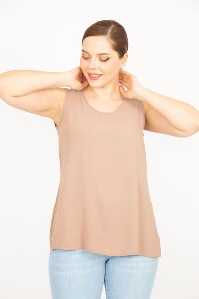 Şans Γυναικεία αμάνικη μπλούζα υφαντό Mink Plus Size 65n35968