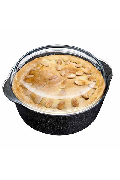 Paşabahçe Non-Stick Round Pot with Glass Lid, Black 3150Cc