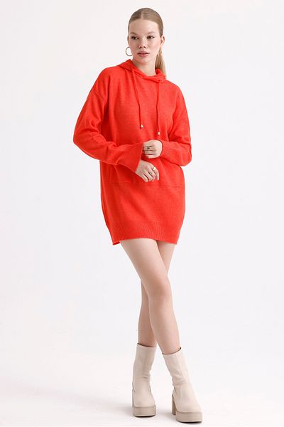 MD trend Kangaroo Pocket Hooded Long Oversize Knitwear Women's Dress Tunic