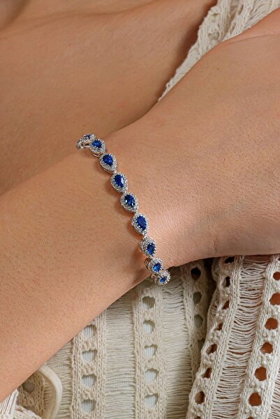 Gümüş Çadırım Gümüş Lacivert Taşlı Damla Su Yolu Bileklik