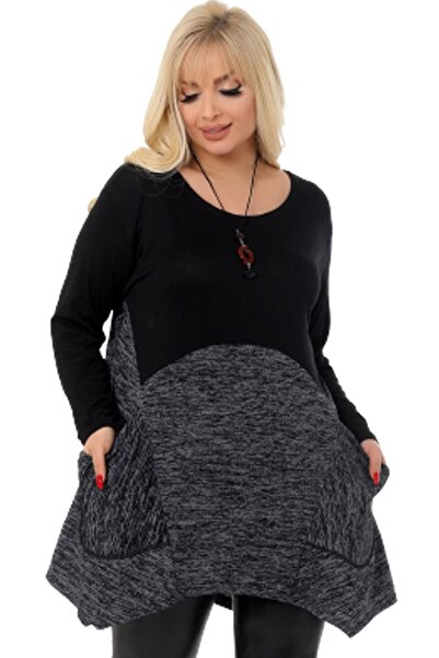 Kheos Bluză asimetrică cu mânecă lungă, cu gât rotund, cu buzunare duble