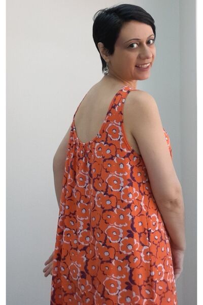Mertcan Butik Orange Patterned - Gathered Back Strap Viscose Dress