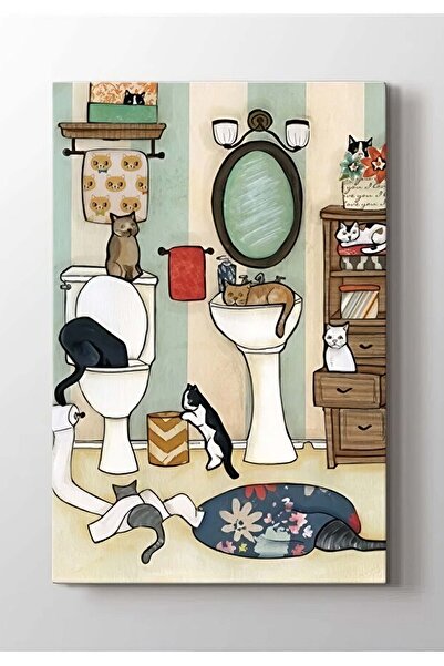 PrintiesPlus Printies Plus Lavabo Ve Banyo Için Kanvas Kedi Tablosu