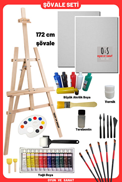 O&S Oyun ve Sanat Eğlen-Üret Lüks Resim Başlangıç Seti 3-şövale (şövalye), Tuval (tual Seti), Ressam Akrilik Yağlı Boya Seti