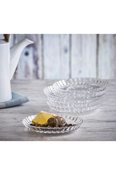 Paşabahçe 6 Pieces Nude Beykoz Glass Tea Plate - Transparent, 11 cm