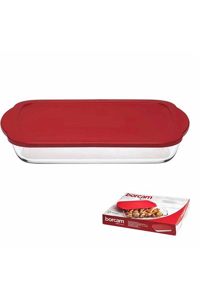 Paşabahçe Pyrex Red Rectangular Storage Container with Lid