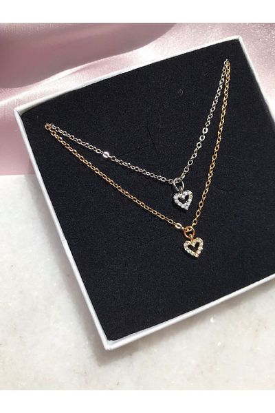 Cheberry Minimal Patterned Steel Heart Necklace - Plain Chain