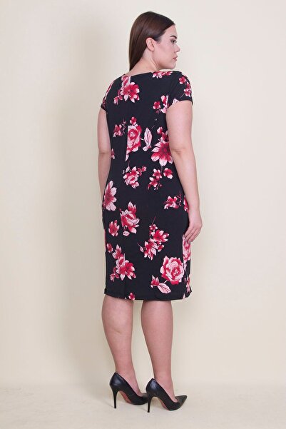 Şans Жіноча сукня з підкладкою з квітковим візерунком великого розміру 65n22415 чорного кольору з квітковим візерунком