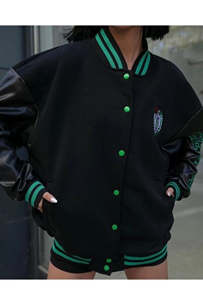 Pinem Унісекс Комплекс Шкіряний рукав Oversize Коледж Куртка