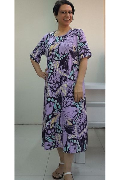 Mertcan Butik Rochie din viscoză din bumbac pieptanat cu mânecă scurtă imprimeu liliac