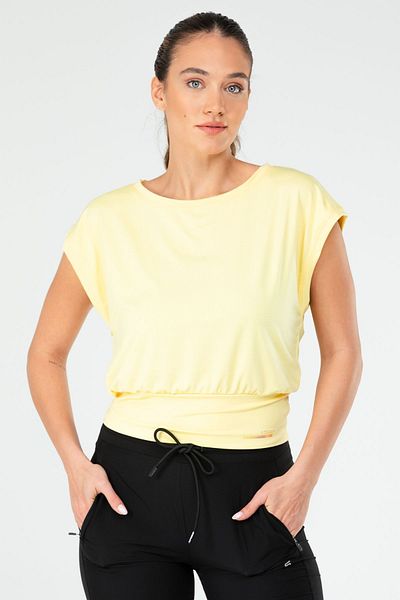 speedlife Tricou galben obișnuit Lycra pentru femei, cu gâtul rotund, cu mânecă zero, Sf0638