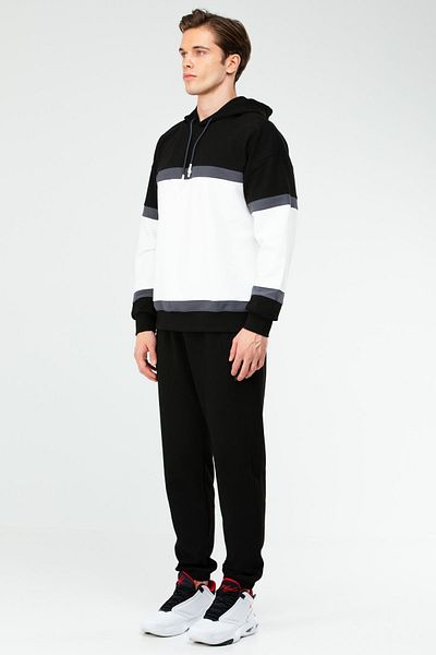 speedlife Ecru Black Men's Tracksuit Set - Regular Fit, Hooded, Rubber Leg Xa1731