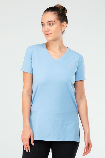 speedlife Blue Slim Fit Cotton V-Neck Short Sleeve Women's T-Shirt Sf03901