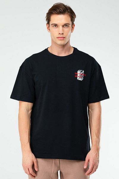 speedlife Ανδρικό μπλουζάκι με κοντό μανίκι Navy Blue Oversize Cotton Crew Neck Xf1583