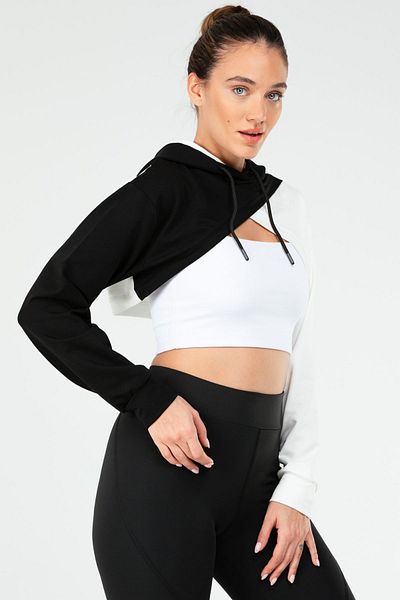speedlife Black Regular Cotton Hooded Crop Women's Sweatshirt Sc1180
