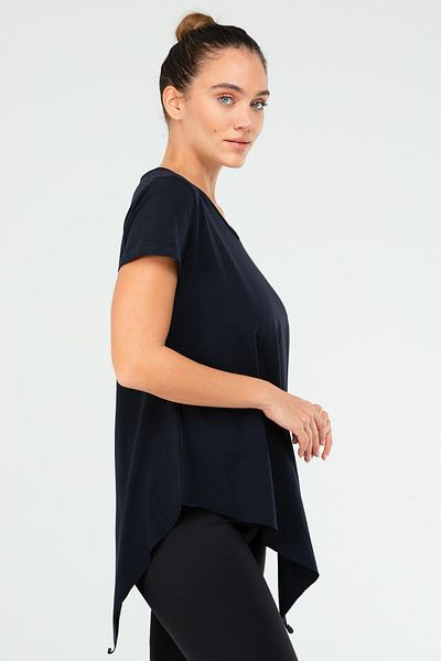 speedlife Tricou de damă cu mânecă scurtă, cu decolteu în V, din bumbac, albastru bleumarin, Sf03881