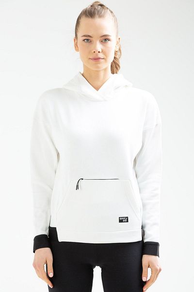 speedlife Ecru Regular Cotton Hooded Kangaroo Pocket Women's Sweatshirt Sc0961