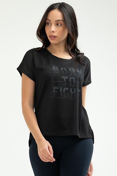 speedlife Tricou negru obișnuit cu mânecă scurtă pentru femei, cu gâtul rotund, Sf0506