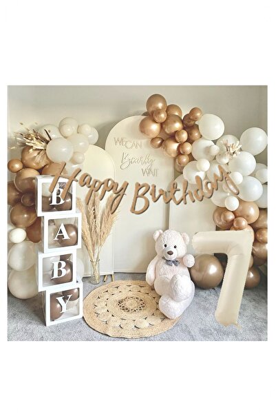 BİDOLUMUTLULUK Baby Yazılı Balon Kutusu Karamel Doğum Günü Seti Parti Kutlama...