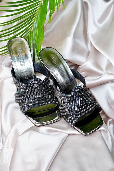 GULA Silver Patent Leather Enda Heeled Slippers