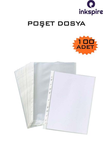 inkspire A4 Transparent Foil File - 100 Pieces, Perforated Edge, Office File Bag
