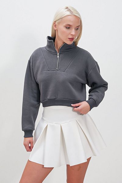 HAKKE Half Zipper Three Thread Sweatshirt - Sleeve Hem Elastic