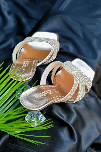 GULA Papuci cu toc din piele lacuita argintie Enda