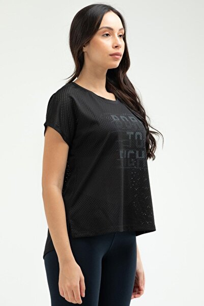 speedlife Μαύρο κανονικό γυναικείο μπλουζάκι με λαιμόκοψη με κοντό μανίκι Sf0506