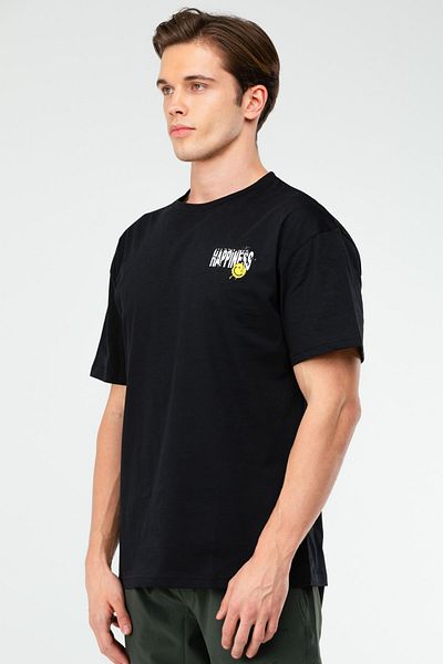 speedlife Μαύρο Oversize 100% βαμβακερό ανδρικό μπλουζάκι με λαιμόκοψη με κοντό μανίκι Xf1595