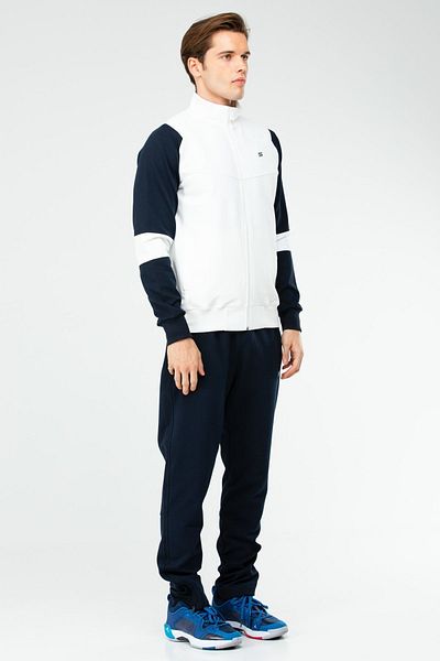 speedlife Ecru Navy Blue Regular Stand Collar Men's Tracksuit Set Xa1732