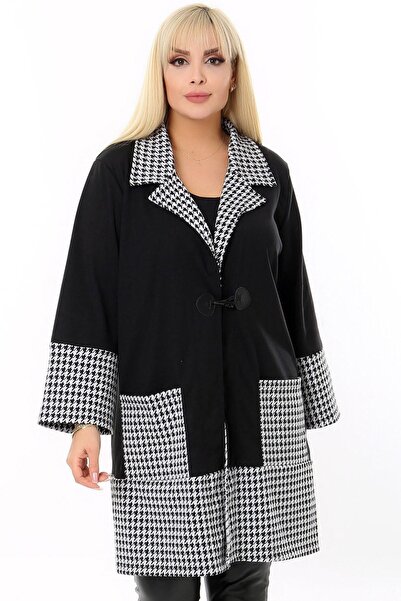 Kheos Comfortable and Flowy Large Houndstooth Pattern Stylish Cardigan with Wide Sleeve Pockets